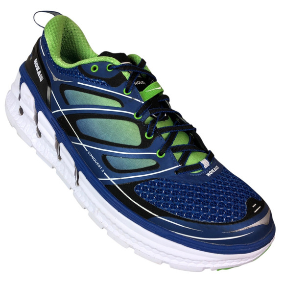 Hoka One One Shoes Mens Size 11 Blue Green Conquest 2 Running Lace Up Sneakers - Picture 1 of 14